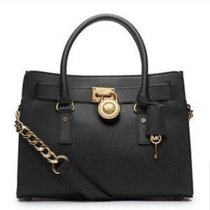 MICHAEL KORS Hamilton Saffiano Leather Medium Satchel black